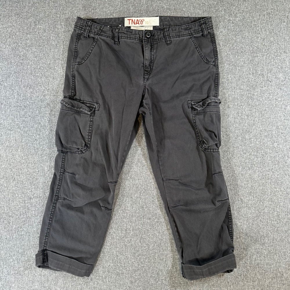TNA Aritzia Womens Cargo Pants Charcoal Grey Size 10 Cropped Capri Y2K Gorpcore